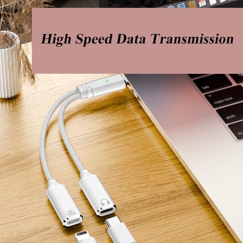 2-in-1 USB C to C Cable, PD 100W Charging & Audio Headphone Adapter with Microphone, Support USB 2.0(480Mbps) Data Transmission, Compatible with Phone, Laptop, Desktop and More
