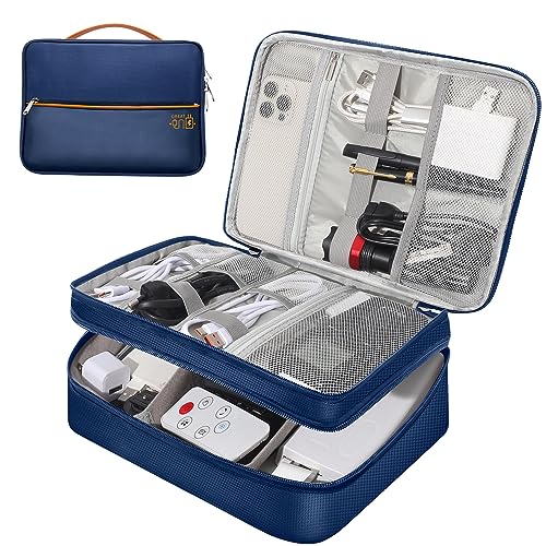 CILLA Electronic Organizer Travel Case, Travel Cord Organizer Case Portable Waterproof Cable Organizer Bag for Charger, Cord, USB, Power Bank, Earphone - color: zipper-blue