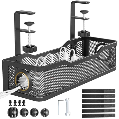 Under Desk Cable Management Tray Black, Cinati Wire Organizers No Drill, Cable Tray with Clamp for Wire Management, Cord Organization Box for Office, Home - No Damage to Desk - color: Black, size: 13.4"-1 Pack