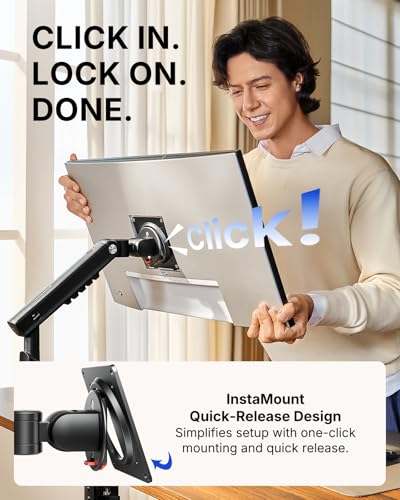 HUANUO FlowLift™ Pro Monitor Arm for 13–32" Screens, MechaSpring Monitor Mount, Fully-Adjustable Monitor Stand with Tilt/Swivel/Rotation, Tool-Free VESA Mount, C-Clamp/Grommet Base, Max Load 19.8 lbs