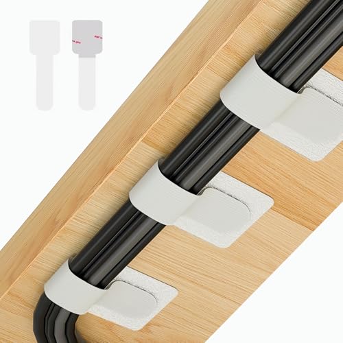 Abnii 50 PCS Hook and Loop Cable Ties, Under Desk Cable Management, Self Adhesive Cable Clips Straps, Sticky-Back Cord Organizer, Wire Organizer for TV PC Laptop Ethernet Desktop, White - color: White
