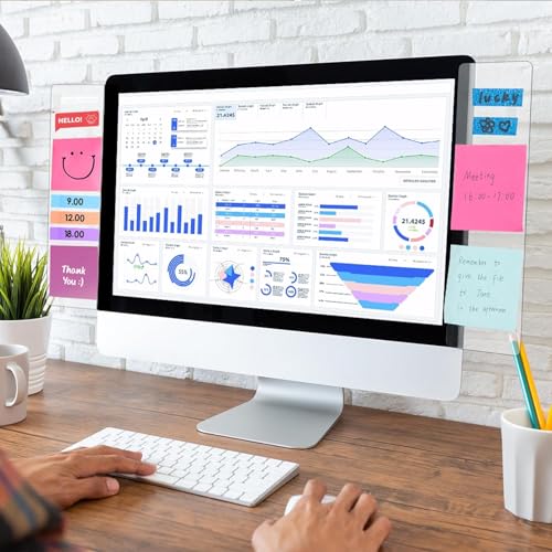 Computer Monitor Memo Board, 1 Pack Dry Erase Whiteboard for PC Screen & Desk, Sticky Notes Holder for Home Office Organization, Clear Reminder Message Board for Family, Work, School Accessories