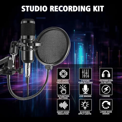 ALSO GO Podcast Equipment Bundle, Professional BM-800 Podcast Microphone with Adjustable Stand, V10XPRO Audio Mixer, Voice Changer, Audio Interface Suitable for Podcasting, Singing, Gaming
