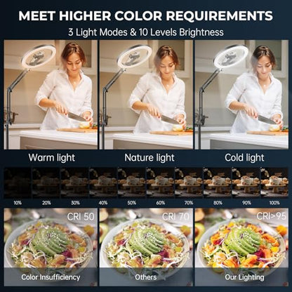 10" Ring Light with Stand Tripod for iPhone, Overhead Phone Camera Mount, Adjustable 70" Height Tripod Holder Floor, Phone Stand for Video Recording Filming Streaming Cooking TikTok YouTube, CRI >95 - size: 10 inches