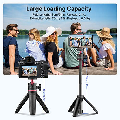 ULANZI MT-08 Extension Pole Tripod, Mini Selfie Stick Stand Handle Grip for Luna Pocket 3 4 Xtra Muse iPhone Pro Max Smartphone Canon G7X Mark III Sony ZV-1 RX100 VII A6400 A6600 Cams Vlogging - color: Black