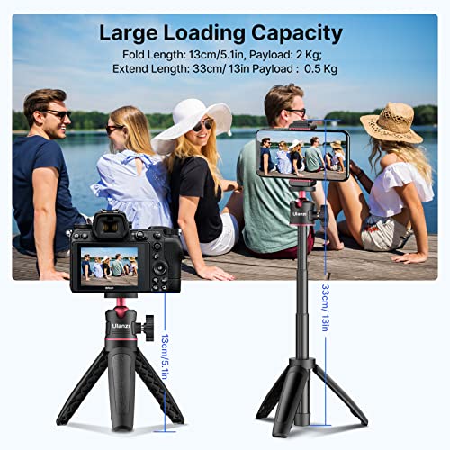 ULANZI MT-08 Extension Pole Tripod, Mini Selfie Stick Stand Handle Grip for Luna Pocket 3 4 Xtra Muse iPhone Pro Max Smartphone Canon G7X Mark III Sony ZV-1 RX100 VII A6400 A6600 Cams Vlogging - color: Black