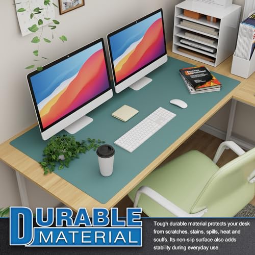 K KNODEL Large Office Leather Desk Mat, Mouse and Keyboard Pad, Computer and Laptop Mat, Desktop Protector and Cover, Writing Pad and Blotter (47.2"x23.6", Green) - color: Green, size: 47.2" x 23.6"