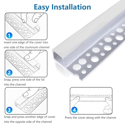 inShareplus Plaster-in LED Channel, 3.3ft/1M 10Pack LED Aluminium Channel with Milky Diffuser, Trimless Recessed Single-Sided Aluminum Profile LED Strip Diffuser for Under Cabinet and Corners of Wall - size: single-edge-10-pack (recessed)