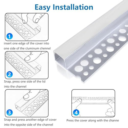 inShareplus Plaster-in LED Channel, 3.3ft/1M 10Pack LED Aluminium Channel with Milky Diffuser, Trimless Recessed Single-Sided Aluminum Profile LED Strip Diffuser for Under Cabinet and Corners of Wall - size: single-edge-10-pack (recessed)
