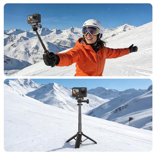 VRIG TP35 Auto Pop Open Extendable Mini Camera Tripod,Portable Small Handle Grip Desktop Webcam Selfie Stick Tripod for DJI Osmo Action 6/5Pro/4/3,GoPro Hero 13 12 11 10 Max,Mission 1 PRO - size: 11.9" Tripod