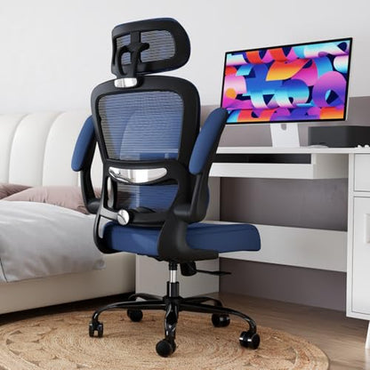 TRALT Office Chair Ergonomic Desk Chair, 330 LBS Home Mesh Office Desk Chairs with Wheels, Comfortable Gaming Chairs (1, Dark Blue) - color: Dark Blue