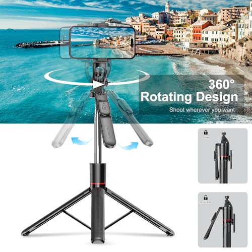 67" Selfie Stick Tripod for iPhone with Remote Control, Phone Holder and 1/4” Screw, Extendable Travel Essentials Tripod for Cell Phone, Camera, Phone Stand for Video Recording