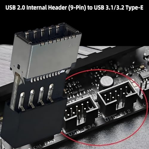 USB 2.0 to USB 3.2 Gen 1 Header Adapter Front Panel Connector Motherboard 9Pin to Type-E/USB C