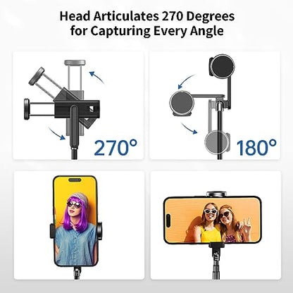 ATUMTEK Selfie Stick Tripod, 3-in-1 Extendable Aluminum Phone Tripod with Detachable Bluetooth Remote, Compatible with iPhone 17/16/15/14/13/12/11/11 Pro/XS Max/XR and Samsung Smartphones, Black - color: Black
