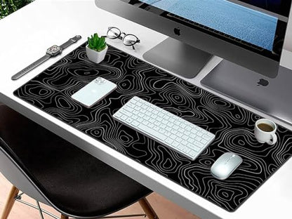 Rinaze Extra Large Gaming Mouse Pad with Black Topographic, XXL Mousepad, Big Mouse Mat Desk Pad, Non Slip Keyboard Pad for Gaming Computer Laptop PC Office Desk Accessories - color: Black