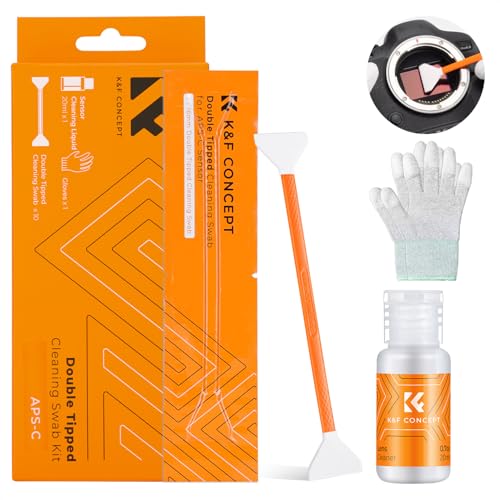 K&F Concept APS-C Sensor Cleaning Kit, Digital Camera Lens Cleaner - 20ml Cleaner, Gloves & 10 X 16mm Double-Tipped Swabs for APS-C Type CMOS & CCD Sensors - size: 16mm