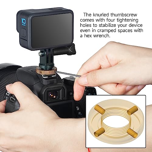 MINIFOCUS Hot Shoe to GoPro Mount Adapter, Camera Cold Shoe Mount Adapter with Aluminum CNC Thumb Screw for GoPro Hero 13/12/11/10/9/8/7/6/5/4, DJI Osmo Action, Campark and Other Action Cameras
