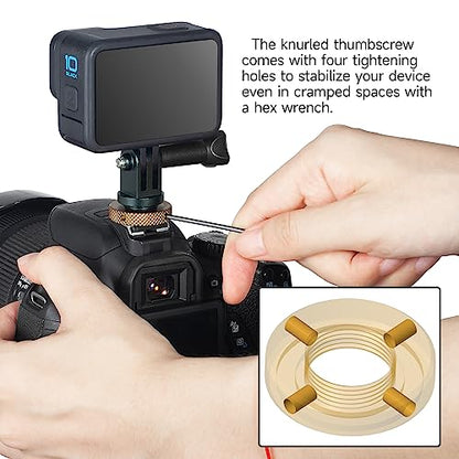 MINIFOCUS Hot Shoe to GoPro Mount Adapter, Camera Cold Shoe Mount Adapter with Aluminum CNC Thumb Screw for GoPro Hero 13/12/11/10/9/8/7/6/5/4, DJI Osmo Action, Campark and Other Action Cameras