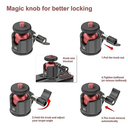 SIOTI Mini Ball Head Mount Adapter, with Hot Shoe Mont, Compatible with Monopod/Digital Card Camera/Microphone/Smart Phone/Action Camera/Flash/LCD (UM22) - color: Ultra-Mini Ball Head Combo, size: 22mm
