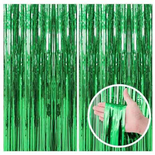 2 Pack Green Streamers Backdrop Jungle Party Decorations Foil Fringe Backdrop Curtains Photo Booth Backdrop for Birthday Dinosaur Animal St Patrick's Day Football Christmas Party Decorations - color: Green, size: 39.4"w X 78.7"l (Pack of 2)