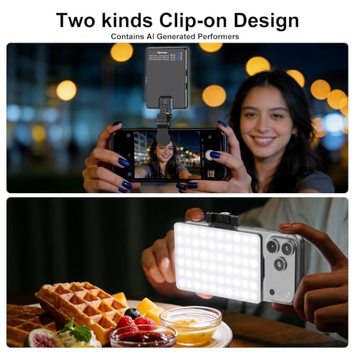 Newmowa 60 LED High Power Rechargeable Clip Fill Video Conference Light | with Front & Back Clip, Adjusted 3 Light Modes for Phone, iPhone, Android, iPad, Laptop, for Makeup, TikTok, Selfie, Vlog