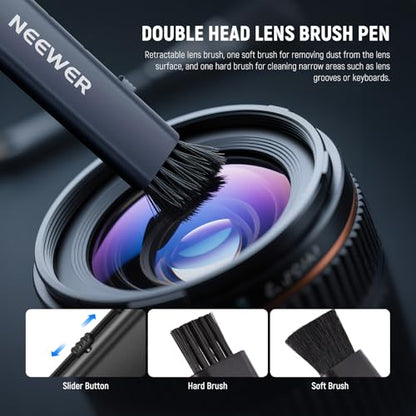 NEEWER 16 in 1 Camera Lens Cleaning Kit, Brush + Air Blower + Cleaning Swab for 24mm Full Frame Sensor + 1x Cleaner Spray + 2X Cloth + 10x Wet Lenses Wipe, HM-44