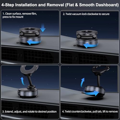 Jikasho Vacuum Magnetic Car Phone Holder for Magsafe, Hands-Free 360° Adjustable Suction Cup Phone Mount for Car/Gym/Mirror/Smooth Surface, Compatible with iPhone & Android (Black) - color: Black