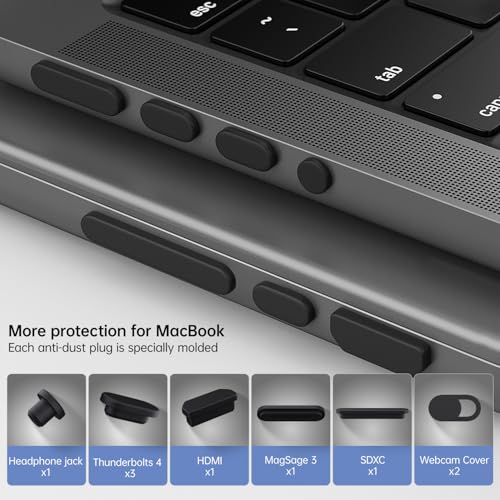 7PCS Dust Cover Port Plugs Accessories for 2026-2022 MacBook Air 13 15.3 inch M5 M4 M3 M2 M1 / MacBook Pro 14" 16" M5 M4 M3 M2 M1 Pro/Max & 2PCS Webcam Cover Slide