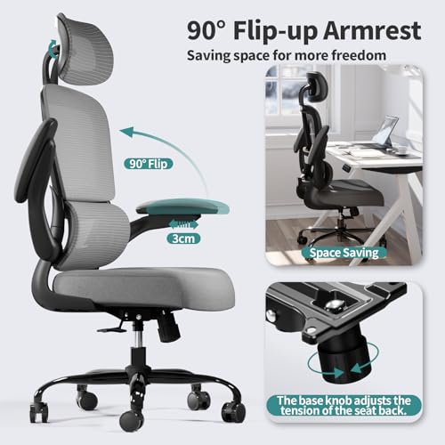 TRALT Office Chair Ergonomic Desk Chair, 330 LBS Home Mesh Office Desk Chairs with Wheels, Comfortable Gaming Chairs (1, Dark Grey) - color: Dark Grey