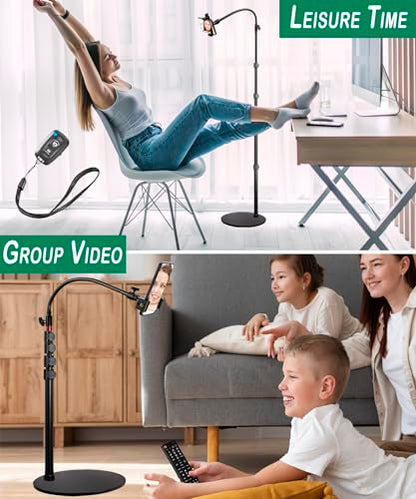 Cell Phone Stand, Phone Floor Stand, Swivel Cell Phone Mount with Height Adjustable Stand, Heavy Stable Base, Compatible with iPhone 16, iPhone 16 Pro Max, iPhone 16 Plus,15, 14, 13, 12 - color: Side Column Stand