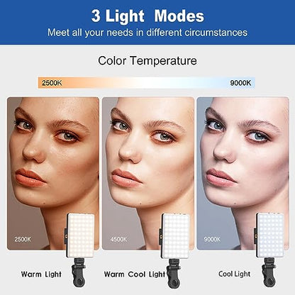 Selfie Light, Phone Light with Front & Back Clip, 60 LED Portable Light with 3 Modes, 5000mAh Rechargeable Video Light for Phone, iPhone, IPad, Laptop, TikTok, Makeup, Live Stream, Vlog(Black) - color: Black