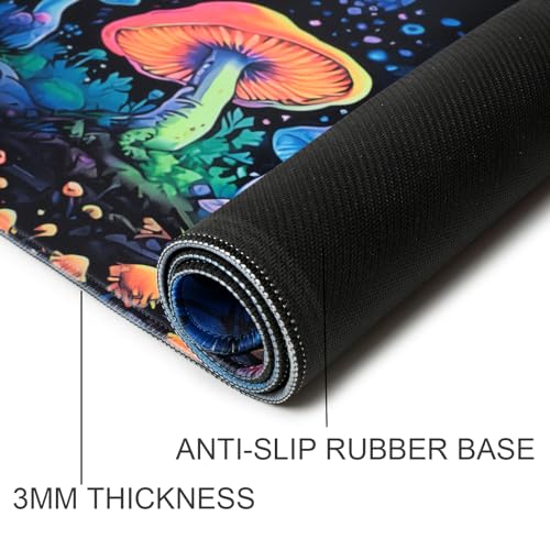 Gaming Mouse Pad, Blacklight Waterproof Large Non-Slip Rubber Base Mouse Mat, Glow in The Dark Desk Pad, 31.5 x 11.8 inches, Mushroom - color: Mushroom