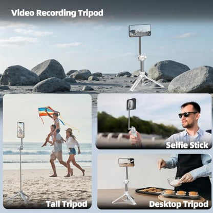 PHOPIK 35" Magnetic Selfie Stick Phone Tripod, Extendable Phone Tripod with Cold Shoe and Remote,Compatible with iPhone/Android/Sport Camera Perfect for Video Recording/Selfies/Insta360 x5（White） - size: SS21-W