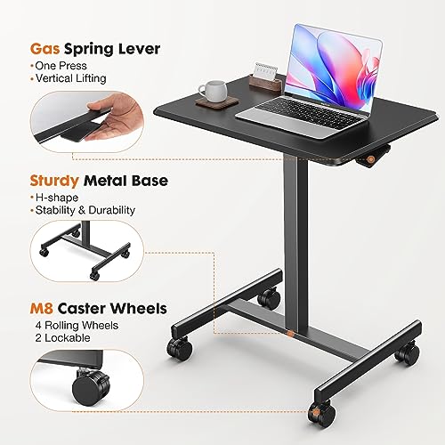Sweetcrispy Mobile Rolling Desk with Lockable Wheels, Small Standing Laptop Desks, Sit Stand Adjustable Height Table Portable, Computer Workstations for Home Office, Black - color: Black