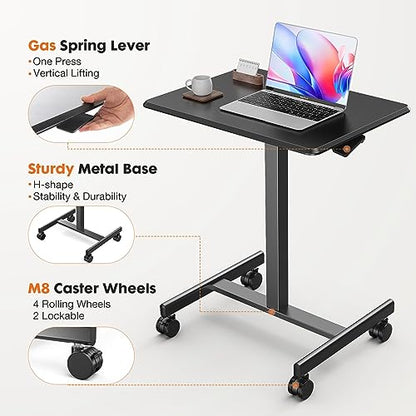 Sweetcrispy Mobile Rolling Desk with Lockable Wheels, Small Standing Laptop Desks, Sit Stand Adjustable Height Table Portable, Computer Workstations for Home Office, Black - color: Black