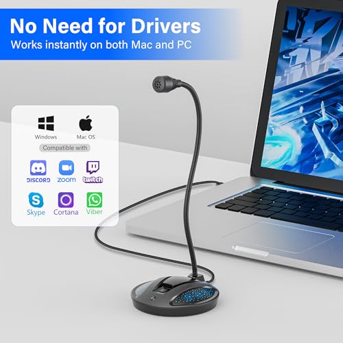Plug & Play USB Computer Microphone, Flexible Gooseneck Desk Microphone for Podcasting, Streaming, Conference, Noise Canceling Microphone with Mute Button LED for PC/Mac - color: Black 3