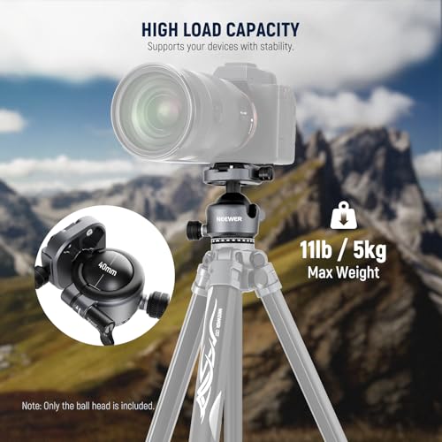 NEEWER GM41 Low Profile Tripod Ball Head, 40mm Metal Panoramic Camera Mount Adapter with 1/4" Arca Type QR Plate Compatible with PD, 360° Swivel & 90° Tilt, Max Load 11lb