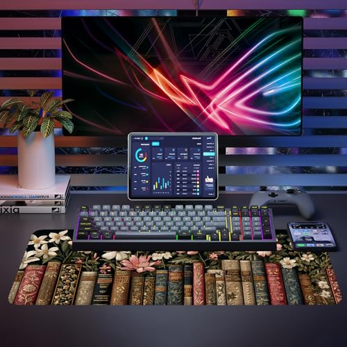 Mouse Pad, Large Anti-Slip with Stitched Edges Desk Mat Desktop Laptop Computer Desk Keyboard Mat,Table Protector Blotter Mat (Book, 31.5" x 11.8") - color: Book, size: 31.5" x 11.8"