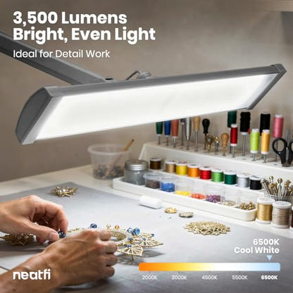 Neatfi Ultra 3,500 Lumens LED Desk Lamp with Clamp – 45W, 270 SMD LEDs, Shadow-Free | Adjustable Brightness | Task Light for Nail, Craft & Office (Silver, 26-Inch Wide Shade) - color: Silver