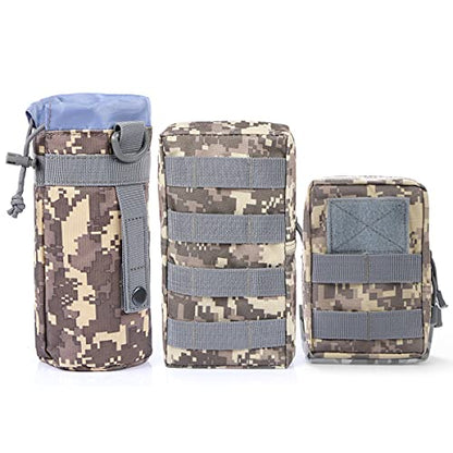 3 Pack Molle Pouch Combo Water Bottle Pouch Holder Tactical Molle Pouches Compact Utility Waist Bag Pack - color: Combo A:ACU
