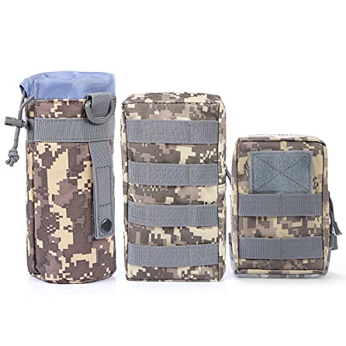 3 Pack Molle Pouch Combo Water Bottle Pouch Holder Tactical Molle Pouches Compact Utility Waist Bag Pack - color: Combo A:ACU