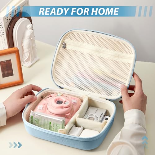 Hard Storage Case Compatible with Fujifilm Instax Mini 12/11/90/SQ1/SQ40/EVO Instant Camera, Holds Fuji Film & Accessories with 3 Dividers,Ideal for Home & Travel (Blue) - color: Blue