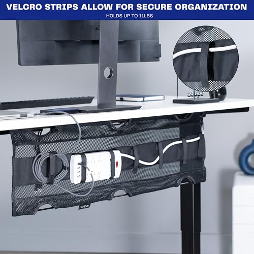 VIVO Under Desk 36 inch Mesh Net Cable Management with Power Strip Holder, Wire Organizer, Adjustable Home Office Standing Desk Cord Storage, Black, DESK-AC36MH-S