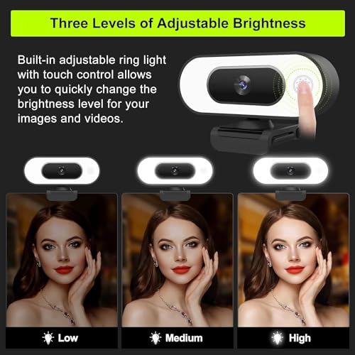 Webcam with Ring Light Microphone - Streaming Web Camera, 1080P Full HD Pro Camera for PC Mac Laptop Desktop, USB Computer Webcam with Privacy Cover and Tripod for Zoom Meeting Skype Teams Twitch - style: Webcam with Light & Cover & Tripod