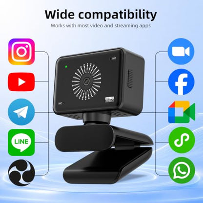 Webcam for PC, 1080P Full HD USB Webcam with Privacy Cover & Built-in Microphone, Plug and Play Computer Web Camera for Video Conference Online Class Live Streaming Video Calling