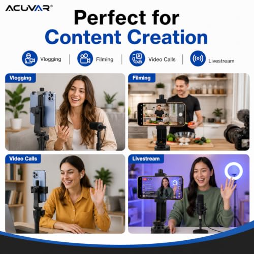 Acuvar 2-Pack Phone Tripod Mount for iPhone & Android, Universal Smartphone Holder Adapter with 1/4” Screw, 360° Rotating Vertical & Horizontal Clamp for Tripods, Ring Lights, Selfie Sticks - style: 4) 2 Pack Rotating Phone Mount