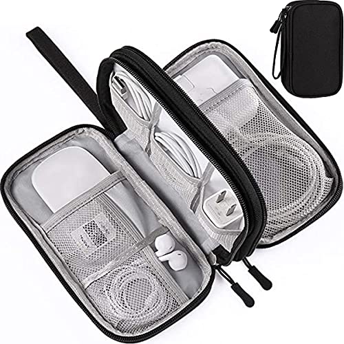 Electronics Accessories Organizer Bag, Portable Tech Gear Phone Accessories Storage Carrying Travel Case Bag for Charger USB Cables SD Memory Cards Earphone Flash Hard Drive – Black - color: Black