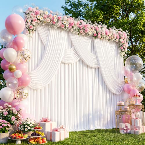 White Backdrop Curtain - 20x10FT Back Drop Curtains for Parties Wrinkle-Free Soft Polyester Photo Backdrop Wedding Decorations Photoground Backdrop Stain-Resistant for Back Drop Stand, 4 Panels - color: White, size: 20 ft x 10 ft(4 panels)