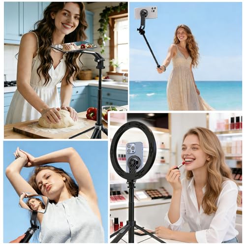 Magnetic Phone Tripod 53" Portable Selfie Stick for iPhone MagSafe GoPro Action Cameras with Rechargeable Remote Compatible with Android Travel Vlogging Live Streaming Content Creators