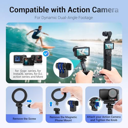 JJC Pocket 4 Magnetic Phone Mount with 1/4" 20 Screw & Thread, Phone Holder for Insta360 X5 X4 X3 / Pocket 4/3 / Xtra Muse Accessories, Compatible with Arca-Swiss Standard, Tripod & Expansion Mount - color: Black -Magnetic Version